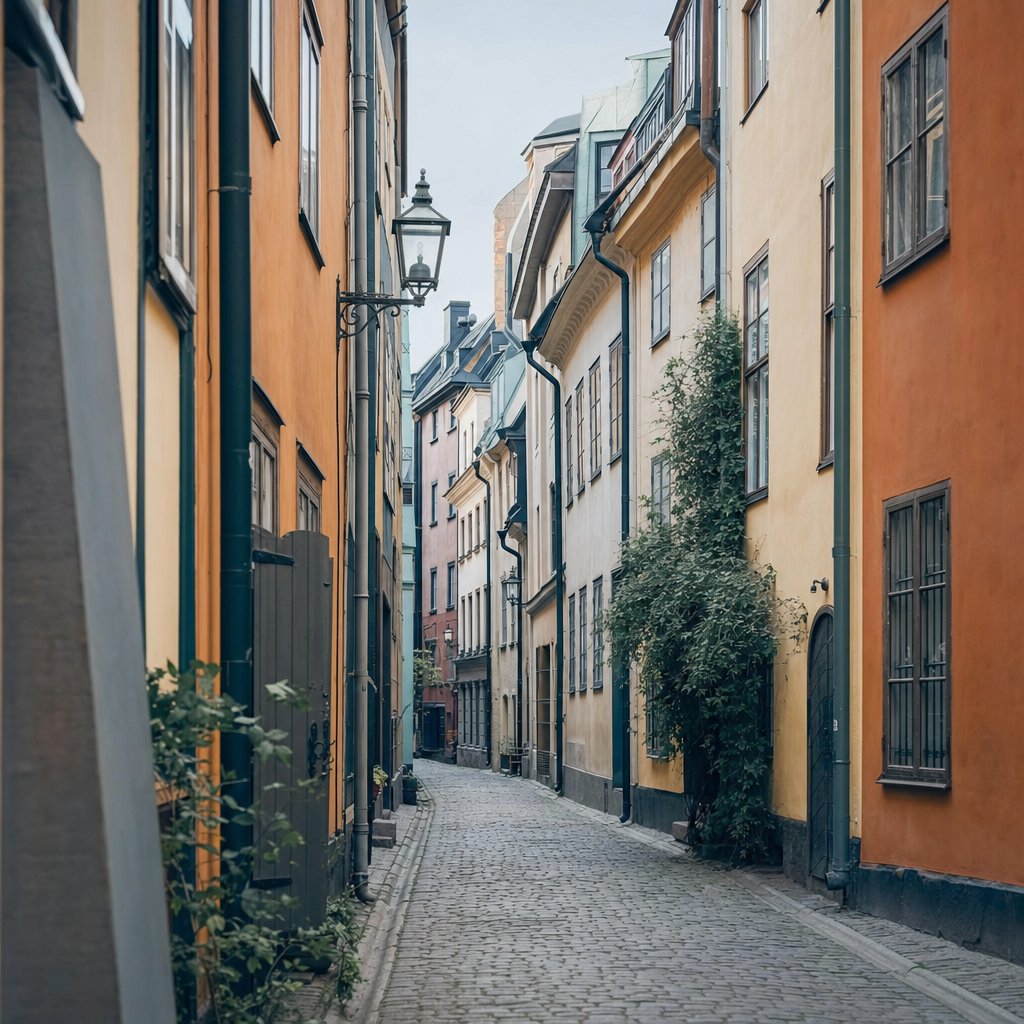 Narrow medieval street in Gamla Stan, Stockholm's old town