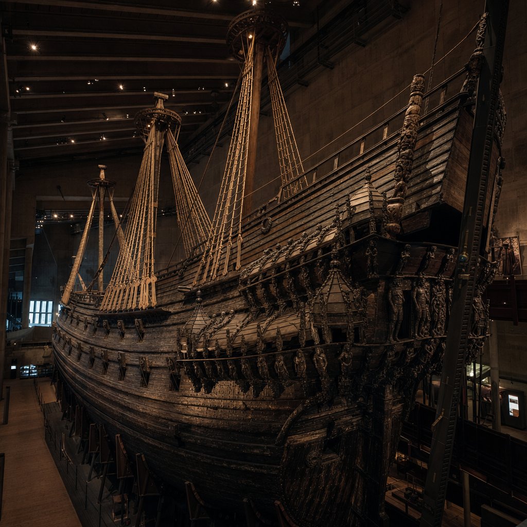 Preserved 17th-century warship inside the Vasa Museum, Stockholm