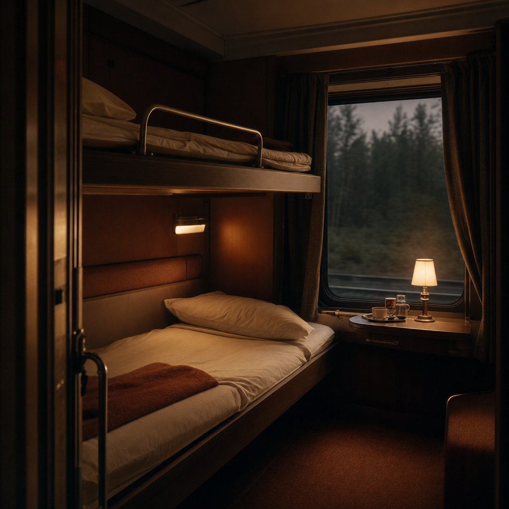 Interior of a Snälltåget overnight sleeper cabin